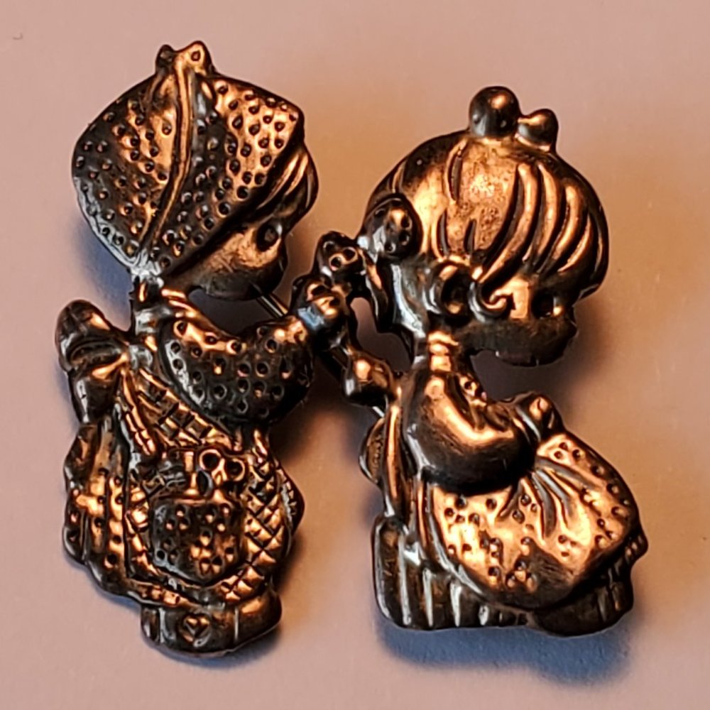 Vintage 925 Precious Moments Girls Braiding Hair Brooch